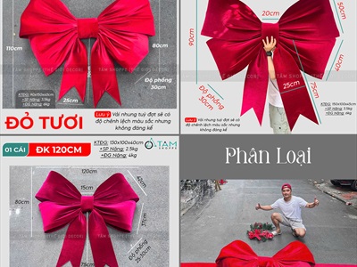 [Order 3 - 4 ngày] Nơ đỏ vải nhung xịn 4 cánh cỡ lớn [Đứng form - Nhiều cỡ] PK-NO-10